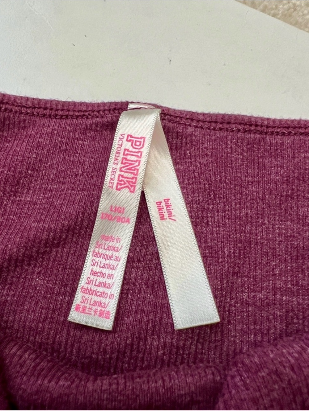 Victoria's Secret PINK Maroon Ribbed Logo Band Cotton Bikini Panties Large L - Picture 2 of 2